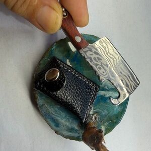 Mini Cleaver Keychain with Wood Handle - beer opener two in one